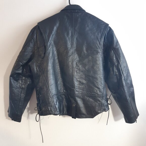 Rare Vintage Black Leather Bicker Jacket Great Seal of Oklahoma 1907 Snaps Large - Picture 6 of 17